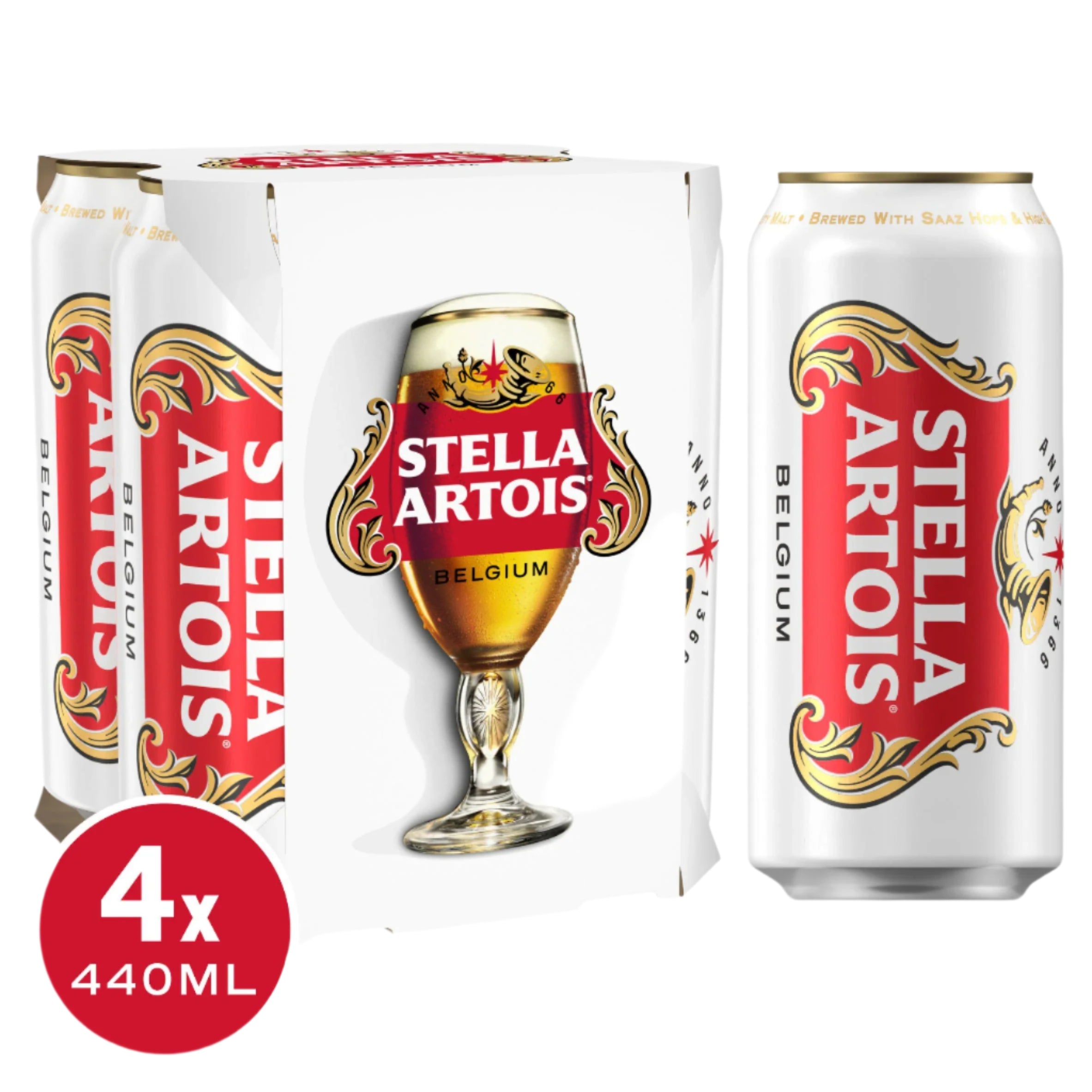 Stella Artois Premium Lager Beer Cans 4x440ml